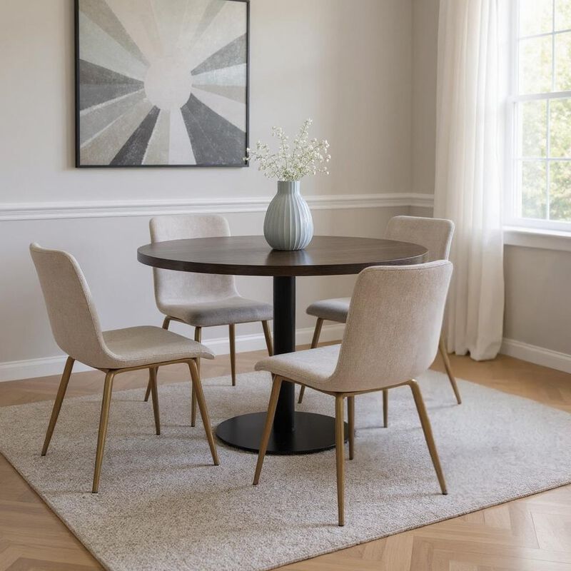 HomeRoots Set of Four Beige and Gold Upholstered Fabric Dining Side Chairs