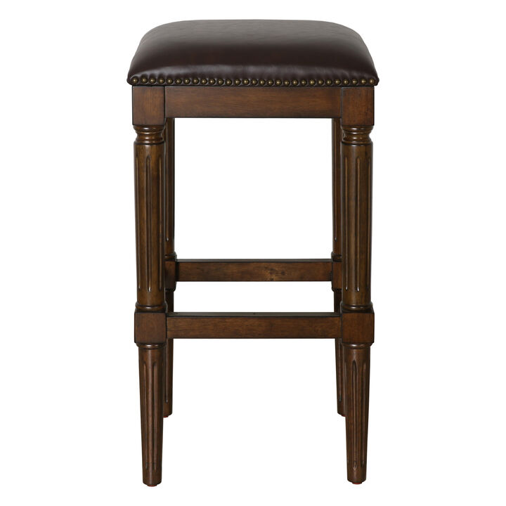 Hivvago 31 Inch Brown And Dark Brown Solid Wood Backless Bar Height Bar Chair
