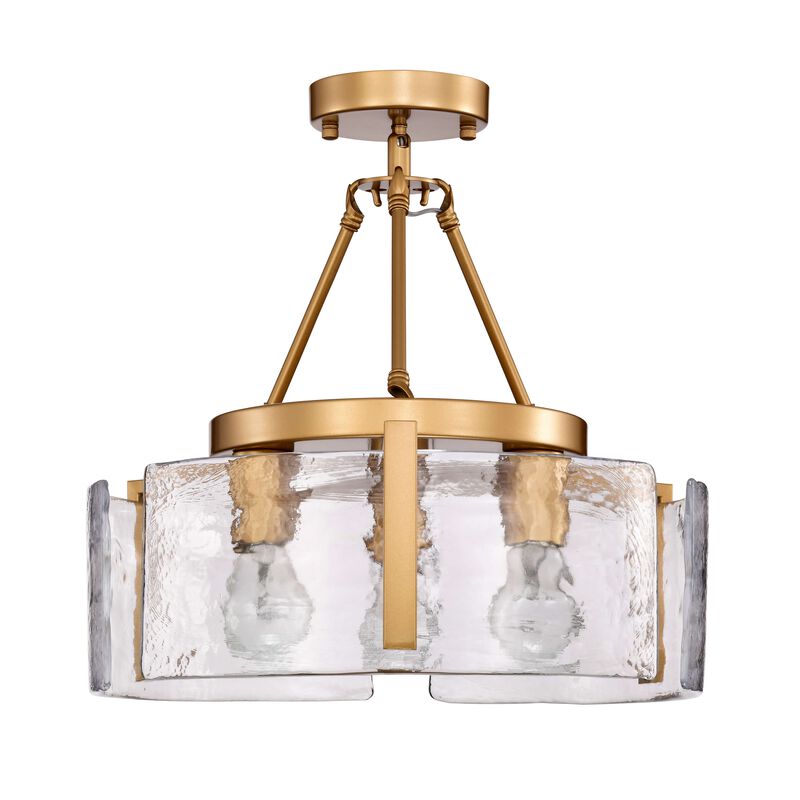 Cintia Gloss Brass 3-Light Water Textured Glass Panel Drum Semi Flush Mount image number 9