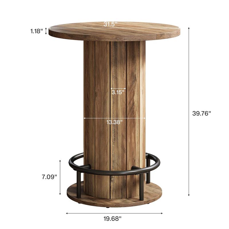 Wooden Bar Table with Brown Wood Grain Top and Rounded Base image number 2