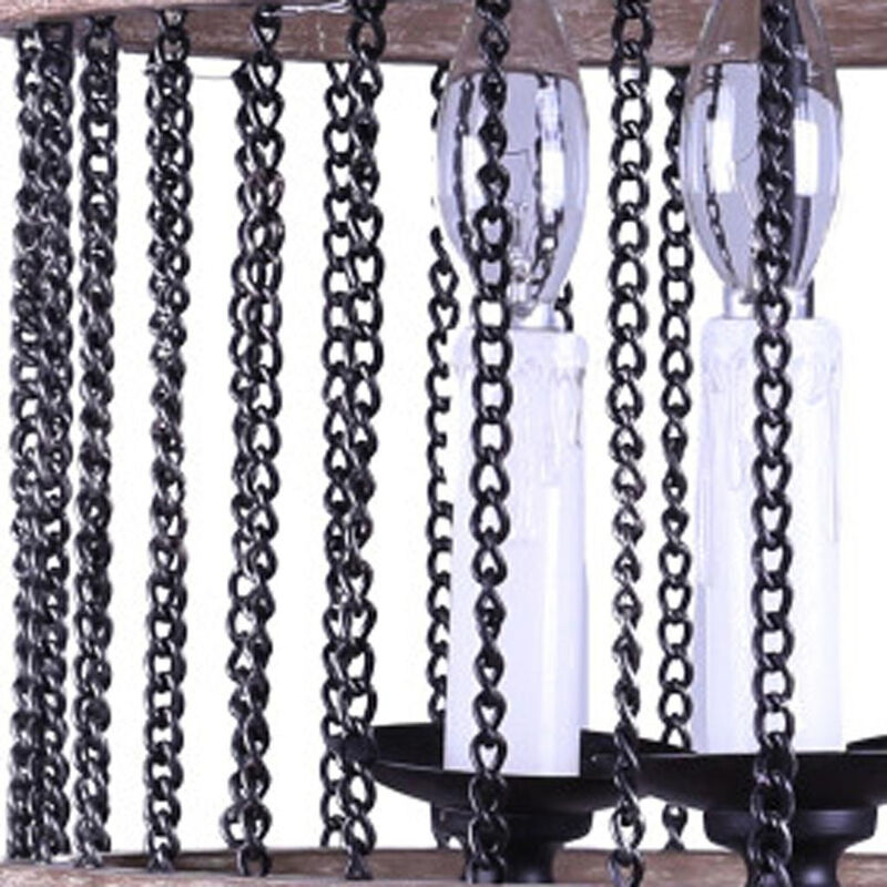 HomeRoots Black And Natural Wood and Metal Cylinder Three Light Dimmable Chandelier image number 2