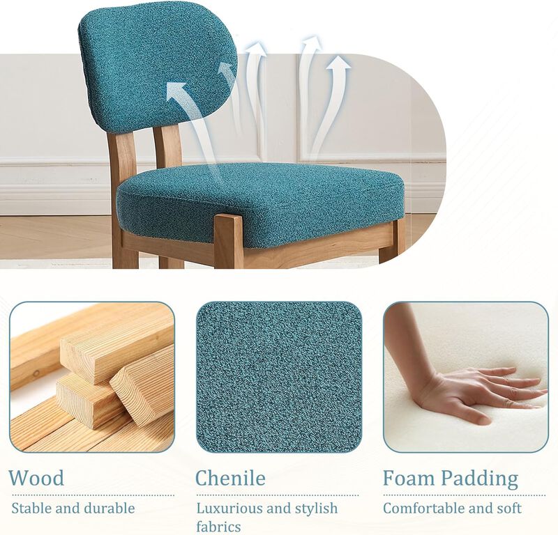 Envelor Farmhouse Chenille Upholstered Cane Leg Dining Chair, Set of 2 image number 2