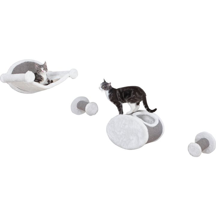 TRIXIE Multi-Level Wall Mounted Cat Perch and Lounge Set with Condo & Hammock, 4 Piece