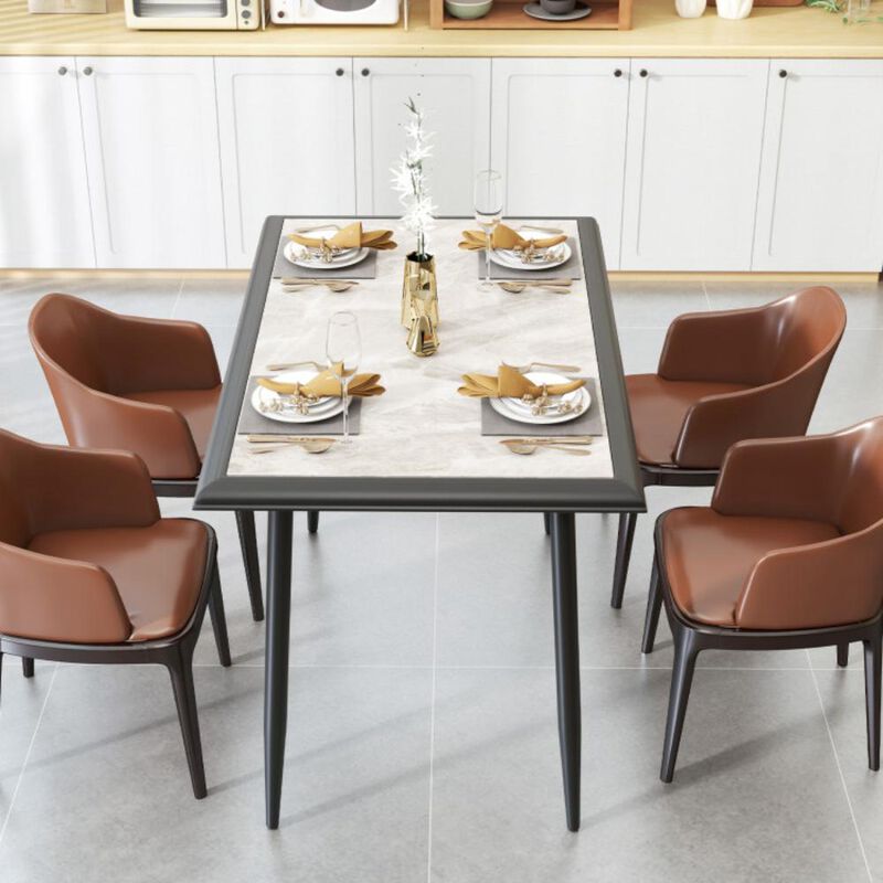 Hivvago Sintered Stone Dining Table Rectangular Kitchen Table with Metal Frame Indoor Modern Breakfast Table for Living Room Dining Room