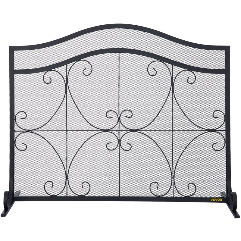Iron Fireplace Screen with Spark Protection, Mesh Panel and Fireplace Accessories Set-Black image number 0