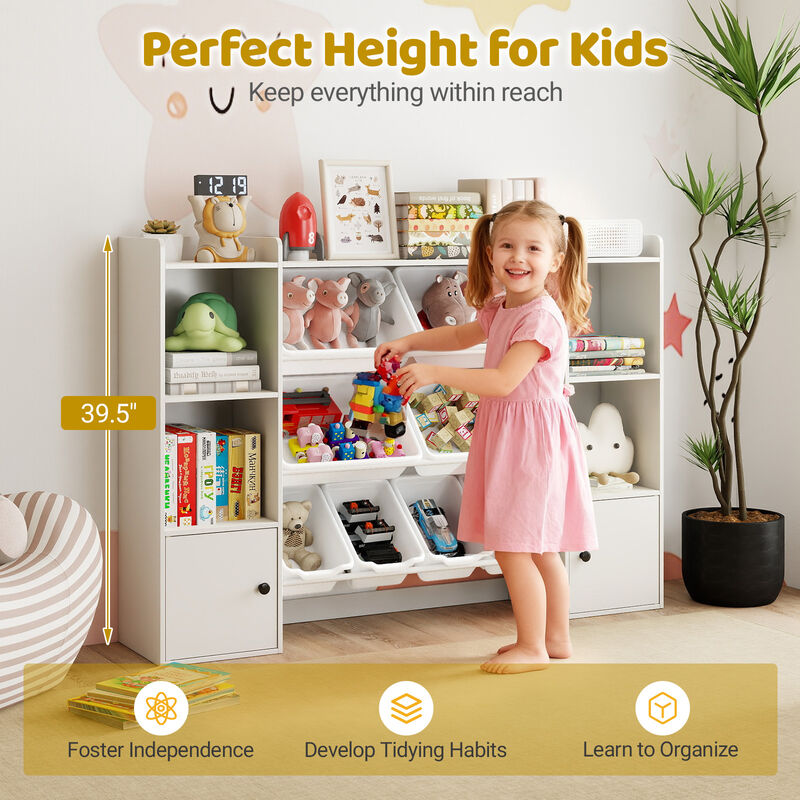 Kids Bookshelf and Toy Organizer with Storage Boxes and Open Shelves image number 7