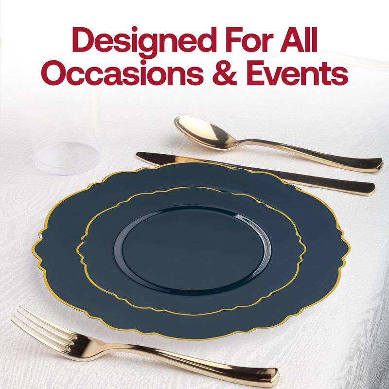 Navy with Gold Rim Round Blossom Plastic Wedding Value Set (30 Sets) image number 6