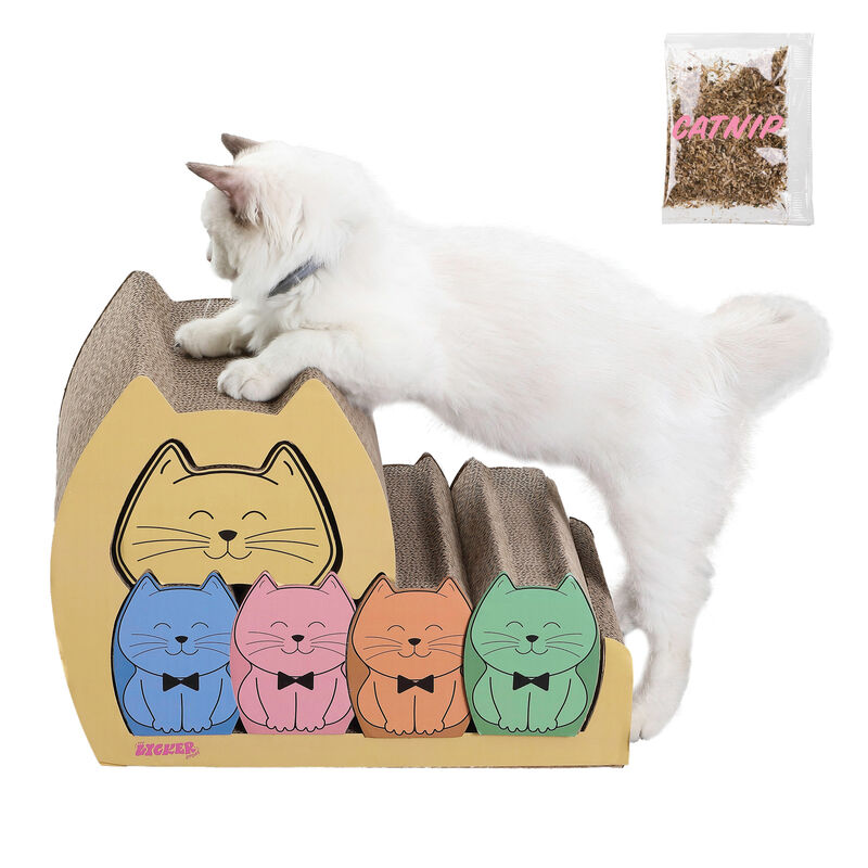 Kazoku Modern Cardboard 5-in-1 Family Cat Cave Scratcher with Catnip and Pull-Out Design