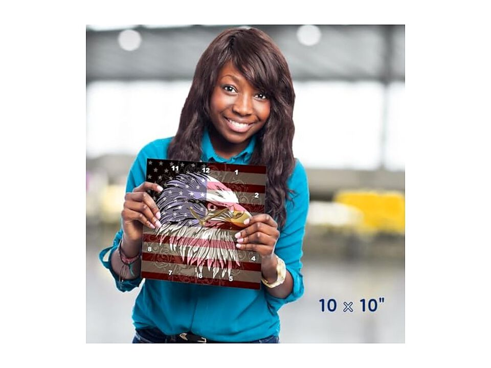 Bald Eagle American Flag Ornate Patriotic Wall Clock 10 Inch Home Decor
