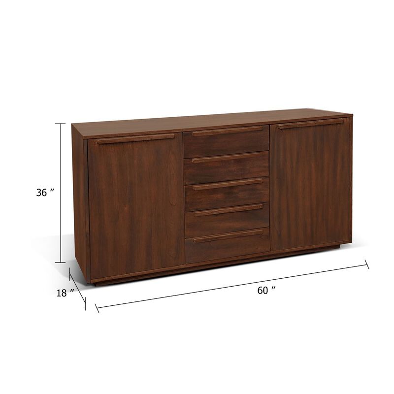 Nancy Sideboard Server with 3 Drawers and 2 Cabinets, Brown Mahogany Wood image number 4