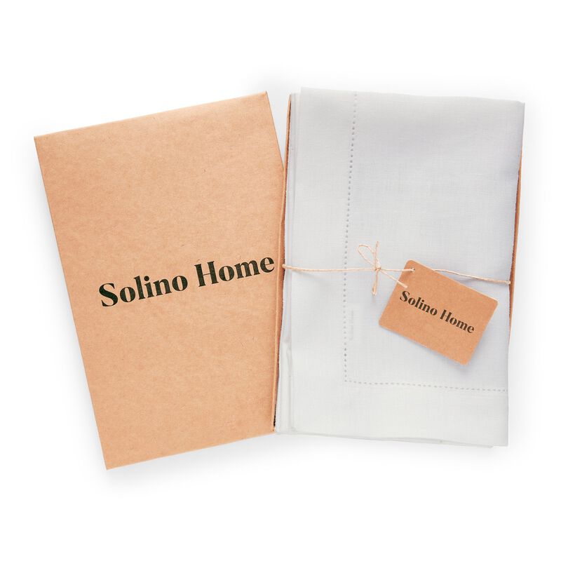 Solino Home 100% Pure Linen Dinner Napkins Set of 4 - Medium Weight Hemstitch