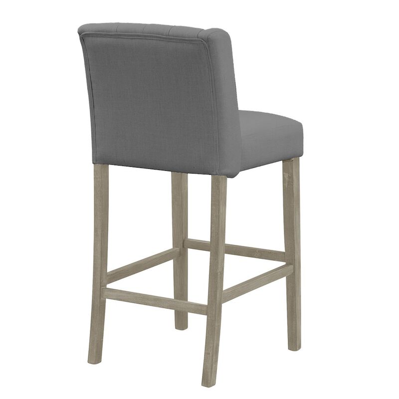 Glamour Home Set of 2 Aled Gray Fabric Bar Stool with Side Wings and Tufted Buttons