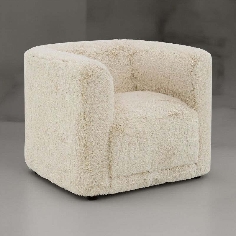 Savoir Swivel Accent Chair, Modern Soft Furry Beige Fabric, Round Arms