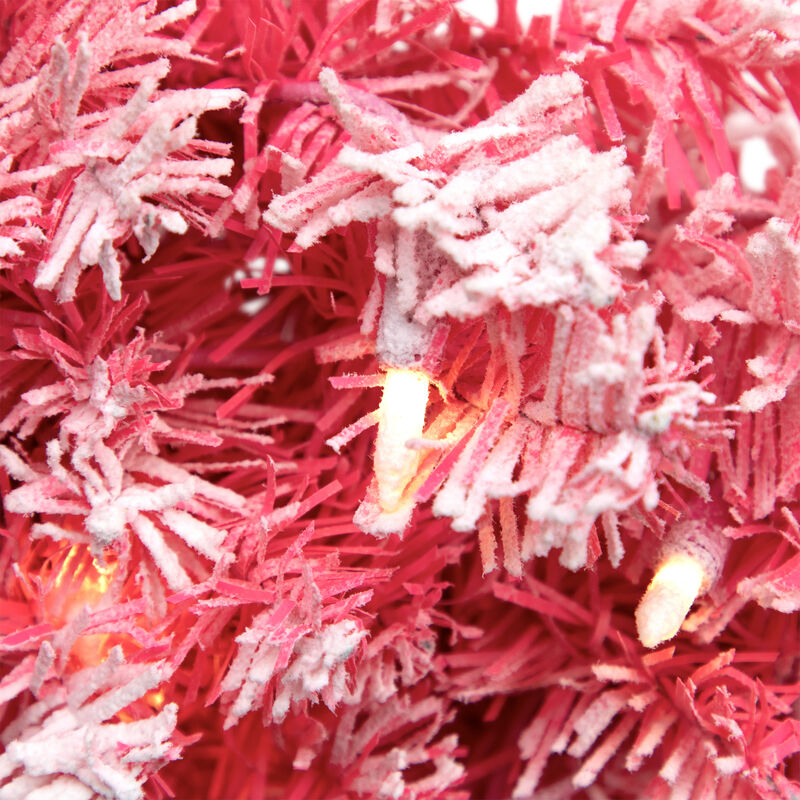 Pre-Lit Flocked Pink Artificial Christmas Wreath - 24-Inch  Clear Lights