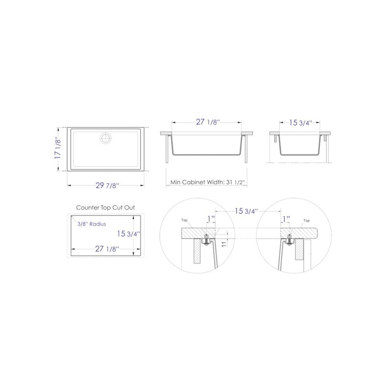 ALFI brand Black 30 Undermount Single Bowl Granite Composite Kitchen Sink