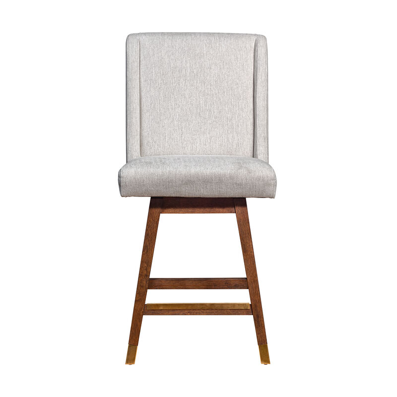 Stancoste Swivel Stool in Grey Oak Wood Finish with Mocha Fabric
