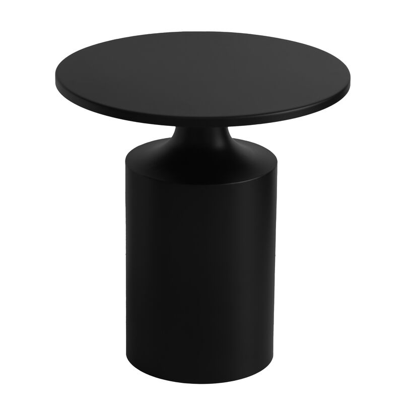 Zoe 20 Inch Modern Round Iron Side Table with Pedestal Base, Matte Black