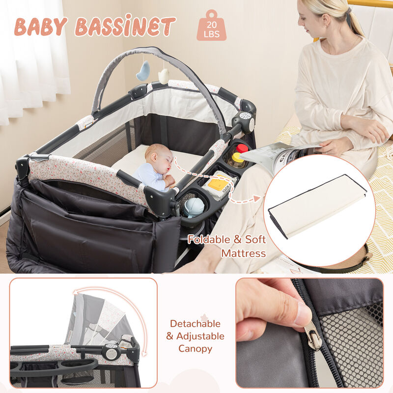 4 in 1 Portable Pack and Play Baby Nursery Center with Bassinet