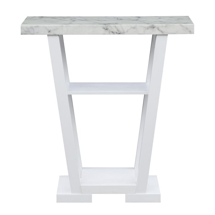 Convenience Concepts Newport V Console, Faux White Marble/White