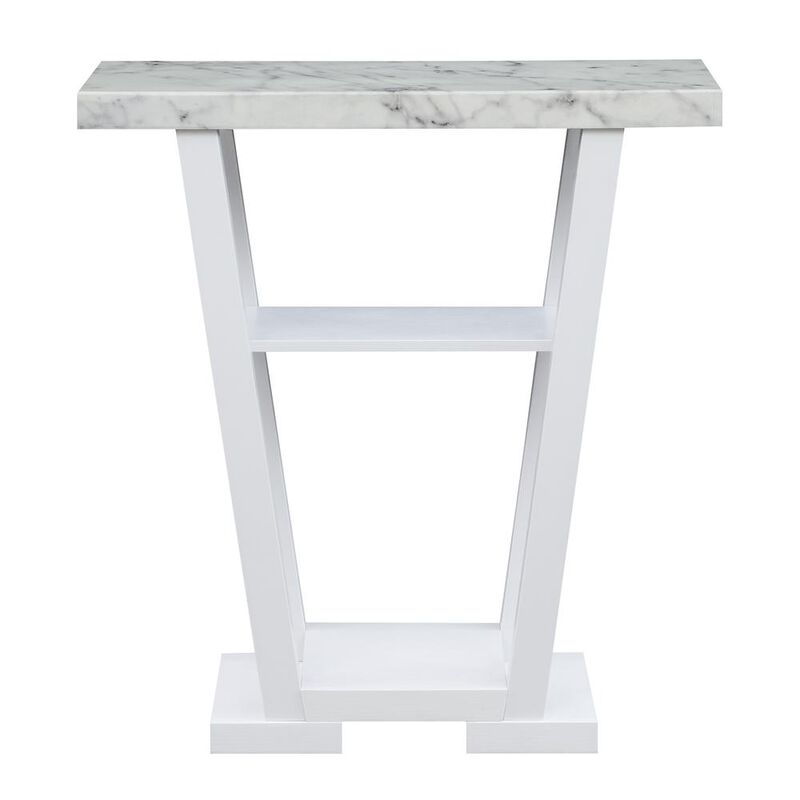 Convenience Concepts Newport V Console, Faux White Marble/White