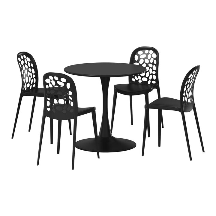 WestinTrends 5-Piece Outdoor Indoor Metal Patio Dining Table Set With Stackable Polypropylene Patio Side Chairs