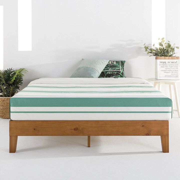 QuikFurn Full size Mid-Century Modern Solid Wood Platform Bed Frame in Natural
