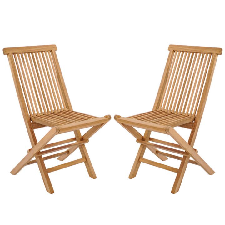 Hivvago Set of 2 Teak Patio Folding Chairs with High Back and Slatted Seat