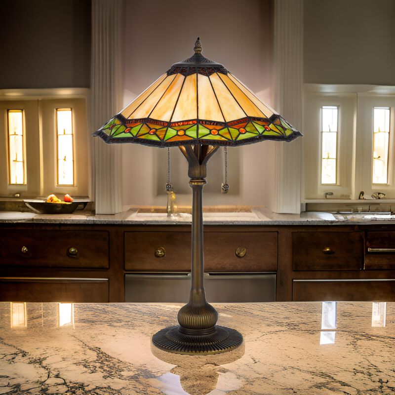 Dio 62 Inch Table Lamp, Colorful Tiffany Style Stained Glass, Bronze Resin - Benzara