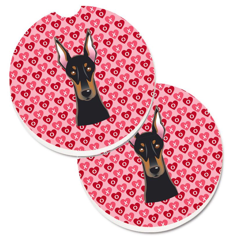 Caroline's Treasures Doberman Pinscher Hearts Set of 2 Cup Holder Car Coasters, 2.56, Multicolor