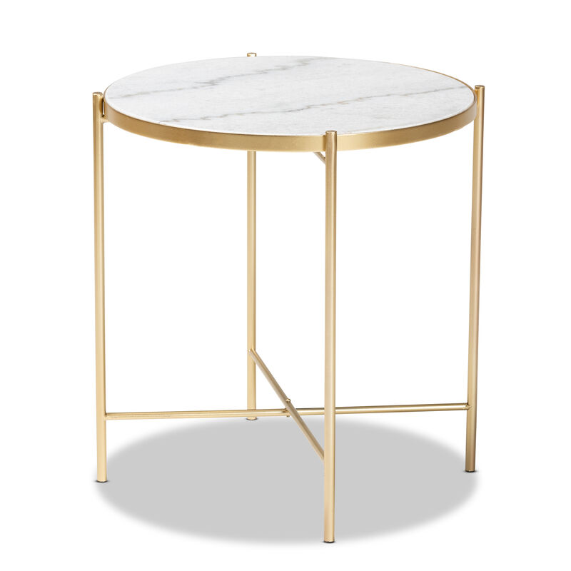 Baxton Studio Maddock Modern Gold Finished Metal End Table With Marble Tabletop image number 0