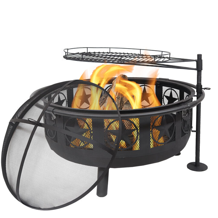Sunnydaze 30 in All Star Steel Fire Pit with Cooking Grate and Spark Screen