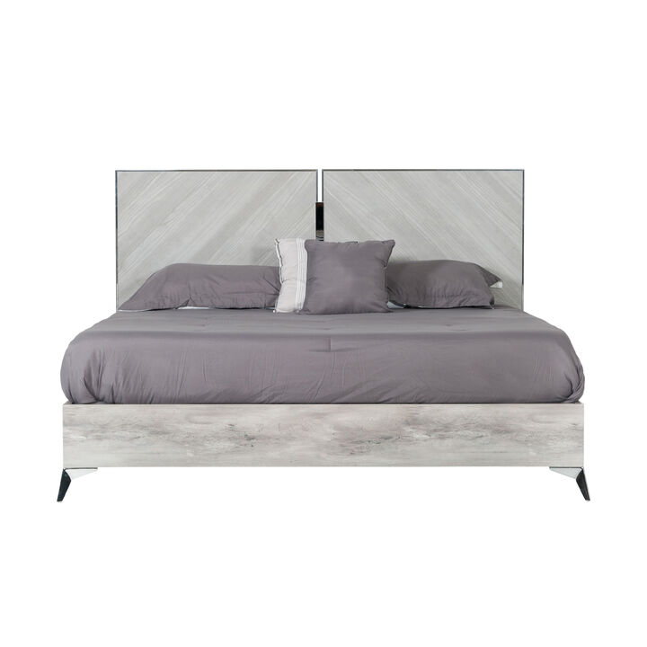 Jecky King Size Bed, Low Profile, Angled Legs, Italian Inspired Gray - Benzara
