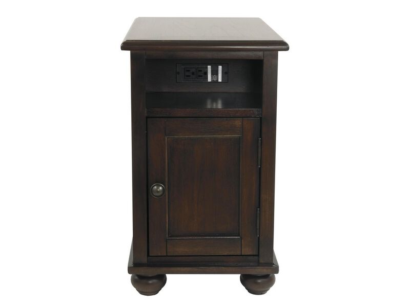Chair Side End Table with Open Compartment and Power Strip, Brown-Benzara image number 2