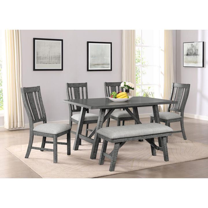 6 piece dining set, modern farmhouse design in rustic grey