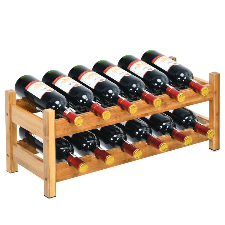 2-Tier Bamboo Wine Rack for 12 Bottles, Stylish Storage Shelf