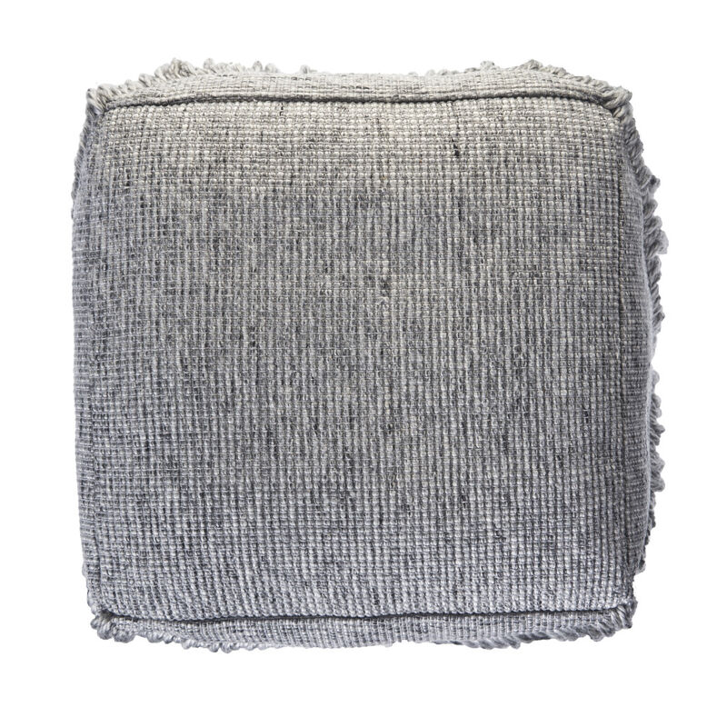 Hivvago 18 Inch Gray Wool Cotton Blend Pouf Ottoman