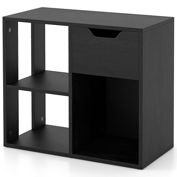 Hivvago 3-Cube Bookcase 2-tier Wooden Storage Shelf with Pull-out Drawer