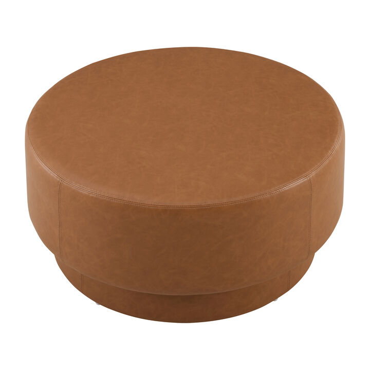 Merax Plush Velvet Round Ottoman with Two-Level Silhouette, Wide 33" Surface, Sturdy Frame