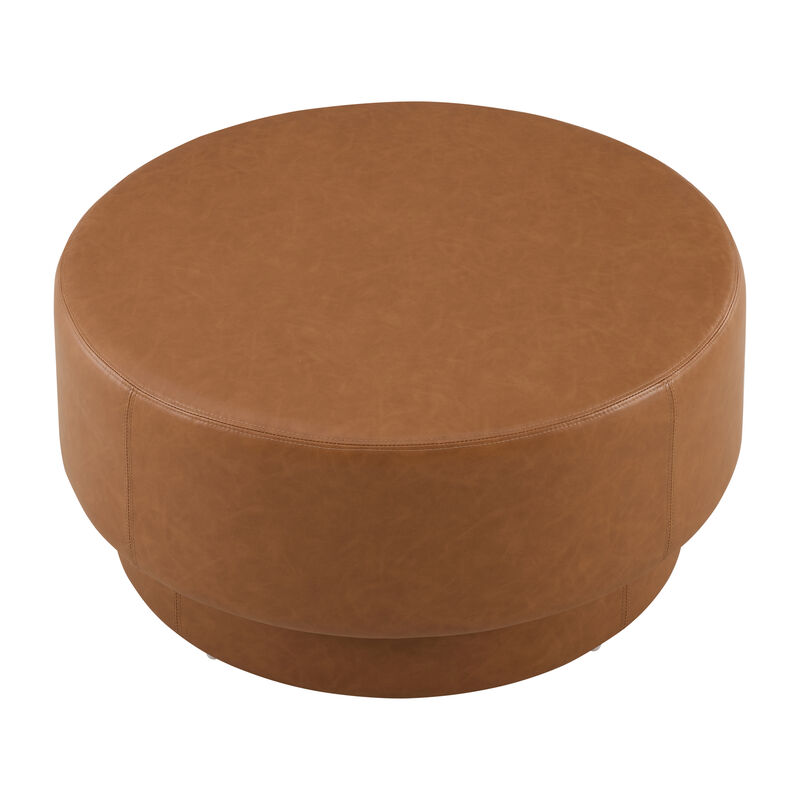 Merax Plush Velvet Round Ottoman with Two-Level Silhouette, Wide 33" Surface, Sturdy Frame image number 0