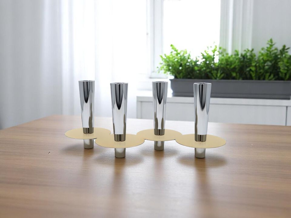 HomeRoots 6" Silver And Gold Stainless Steel Tabletop Four Light Taper Candle Holder