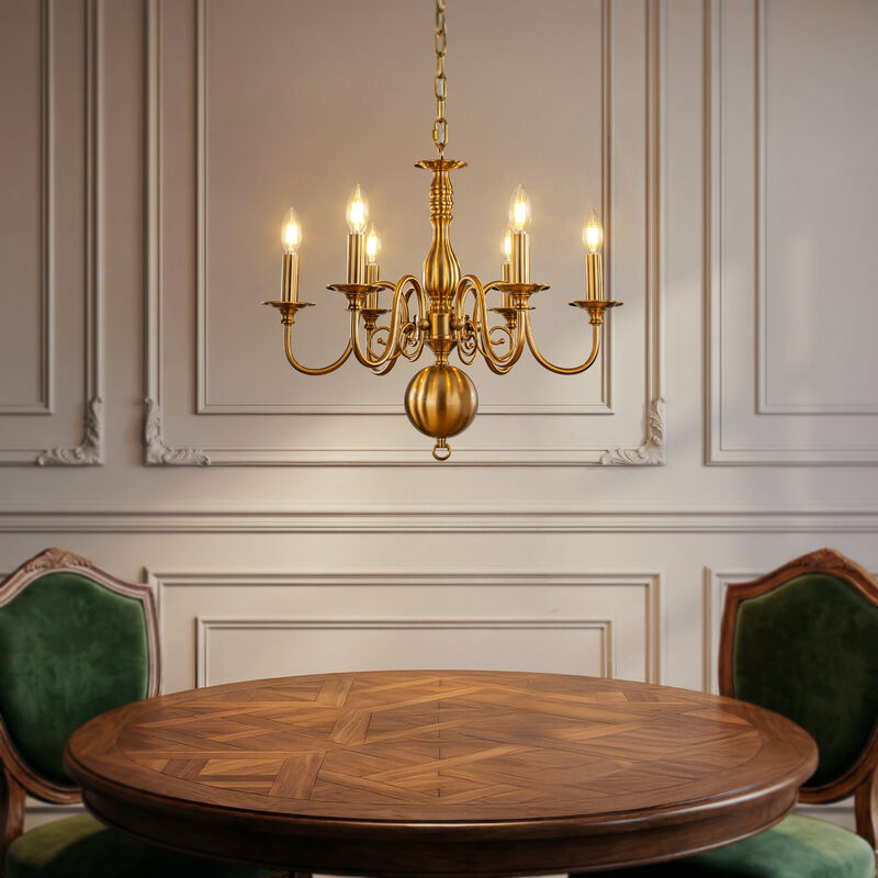 Antique Brass Chandelier French Country Candle Style Pendant Light  for Dining Room image number 2