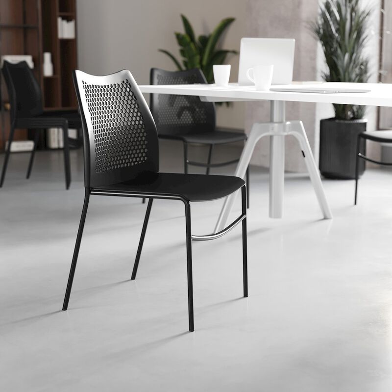 Flash Furniture Black Stack Chair with Air-Vent Back, Non-Sled Base image number 8