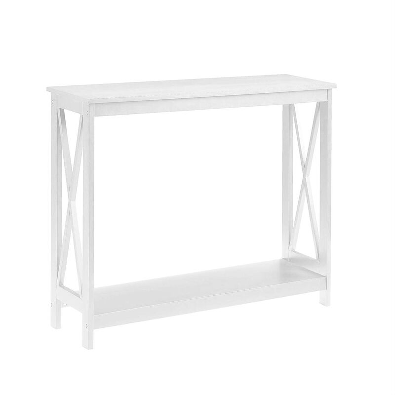 QuikFurn White Wood Console Sofa Table with Bottom Storage Shelf image number 1