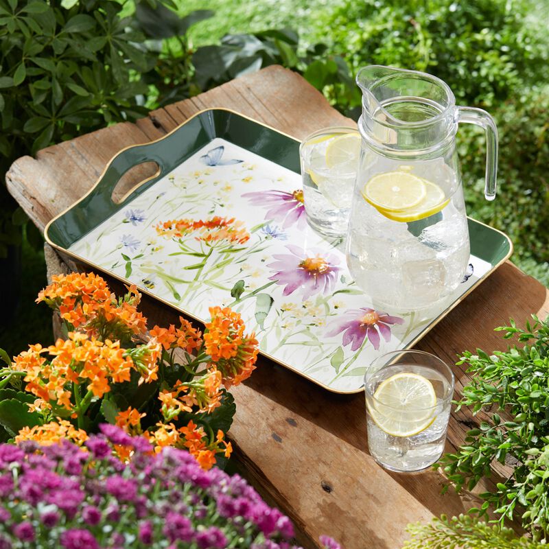 Wildflower and Insect Print Tray with Handles for Serving or Decorative Display