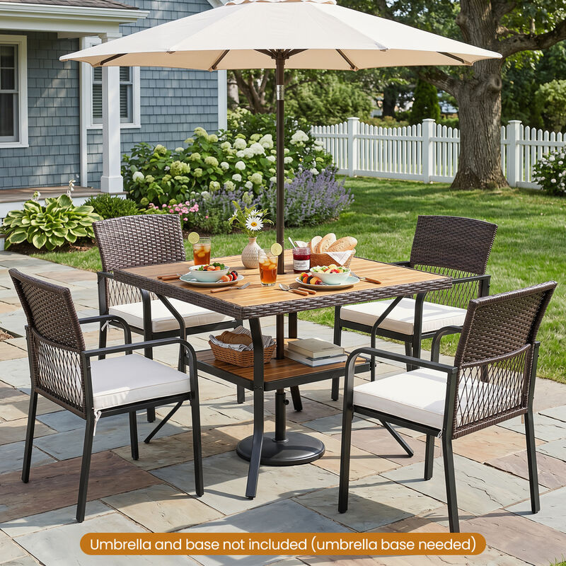 37 Inch Square Outdoor Dining Table for 4 with Acacia Wood and Umbrella Hole image number 2