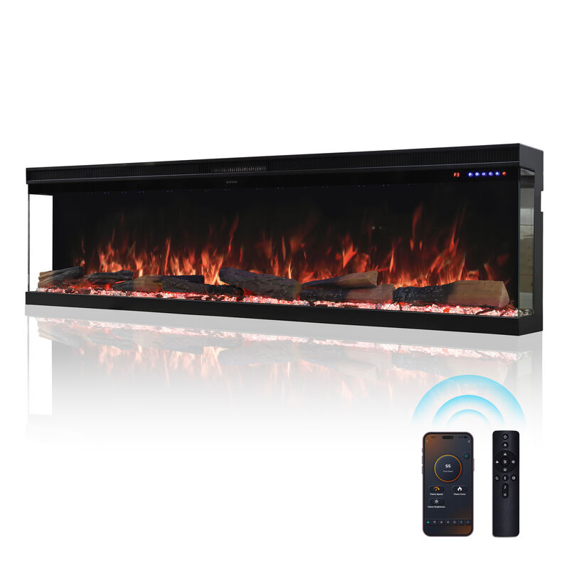Mondawe 72" 3-Sided Recessed Electric Fireplace, 14-Color Flames, WiFi & Alexa, 3 Heat Settings, Adjustable Thermostat, 1500W image number 0