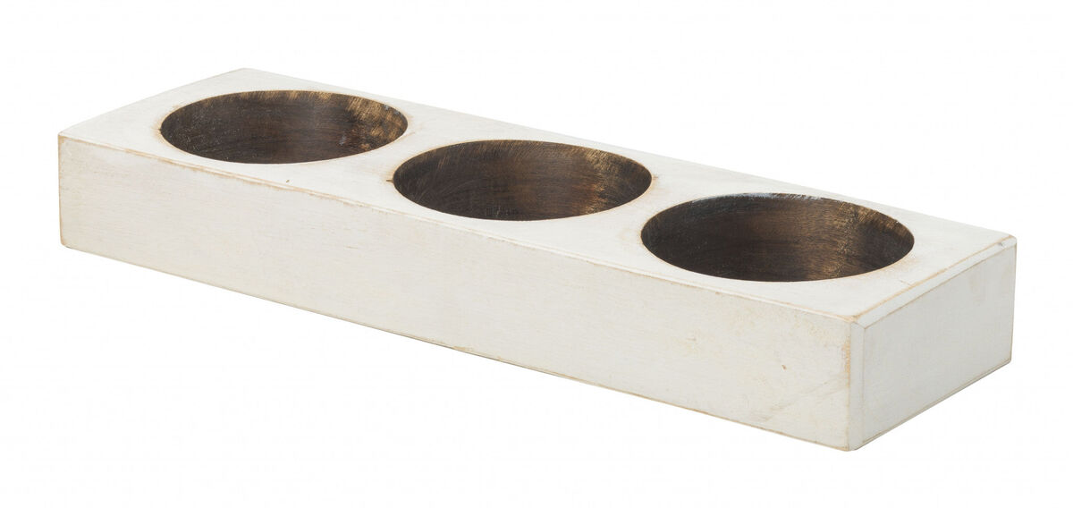 Homezia Distressed White 3 Hole Cheese Mold Candle Holder