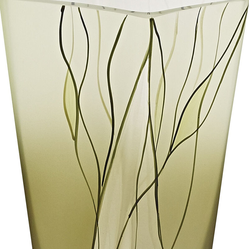 Hand-Decorated Green Glass Squarish Vase for Tabletop Display