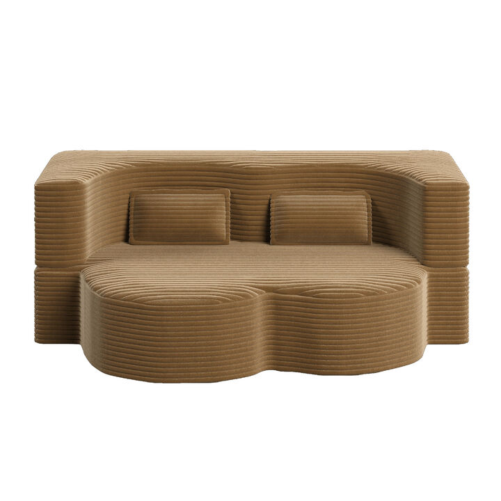 Modern Floor Sofa with 2 Pillows,Convertible Plush Corduroy Foam-Filled Sleeper Sofa