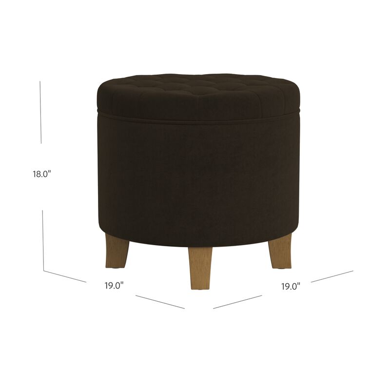 Wes Round Storage Ottoman, Chocolate Brown Velvet, Hardwood, 19 Inch image number 4